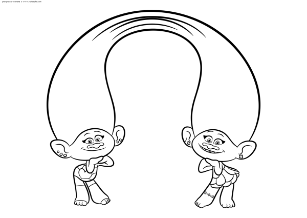 Тролли раскраска Сатинка и Синелька