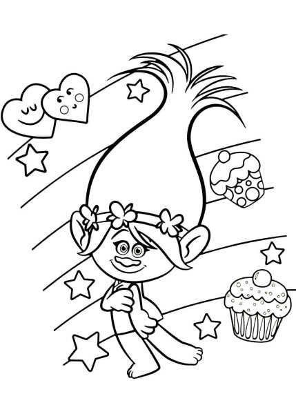 Королева Рокс Тролли раскраска