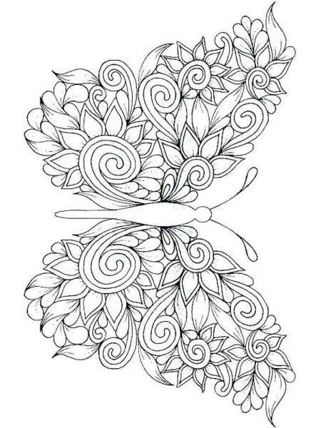 Раскраска антистресс цветы и бабочки