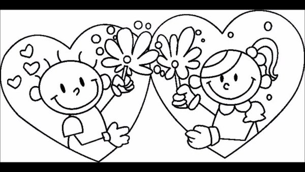 Валентинка раскраска для детей