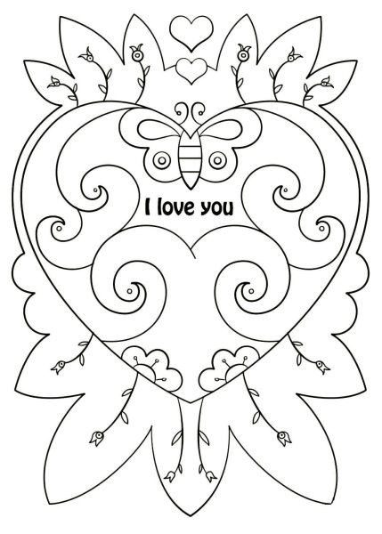 Раскраски валентинки на день Святого Валентина