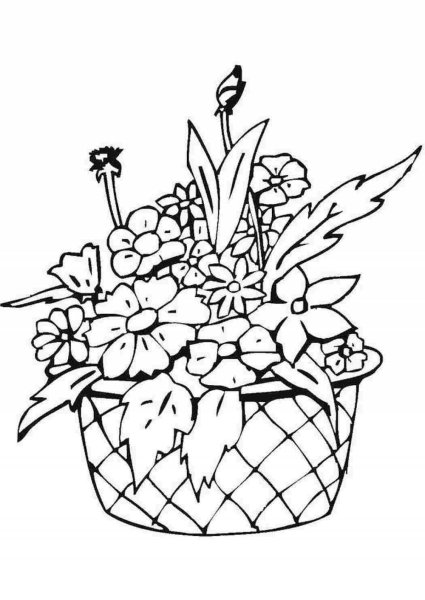 Цветы в корзинке раскраска