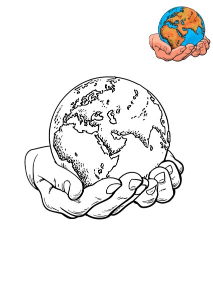 Земной шар в руках раскраска