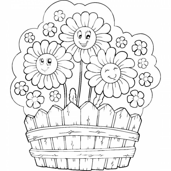 Цветы на клумбе раскраска для детей