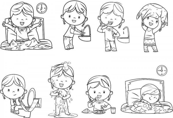 Режим дня раскраска для девочек