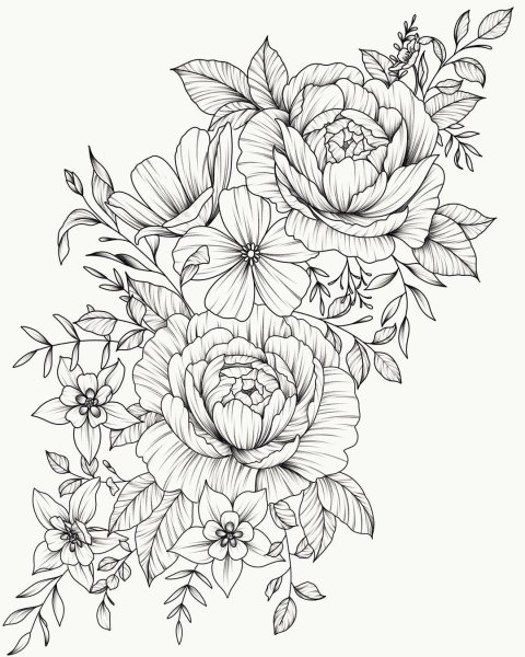 Эскиз тату пионы