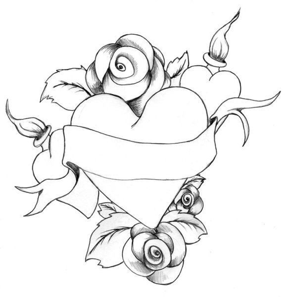 Сердечко с розами раскраска