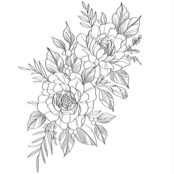 Тату цветы контурные