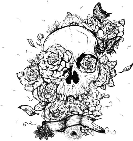 Череп с цветами эскиз