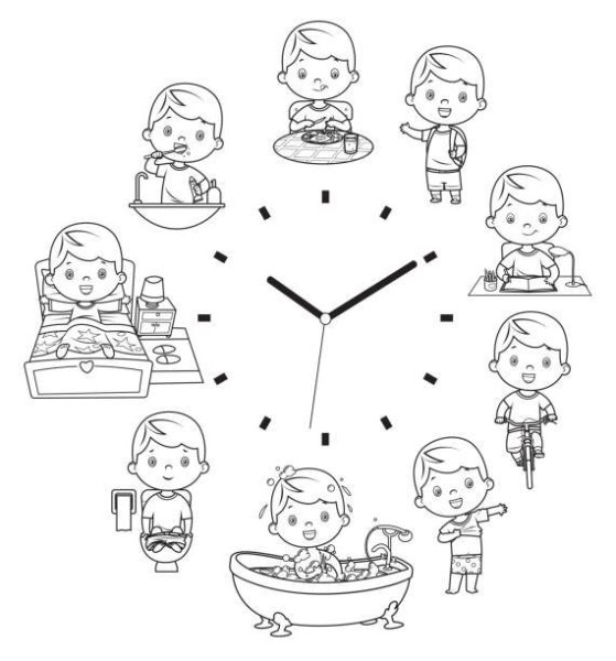 Распорядок дня школьника рисунок черно белый