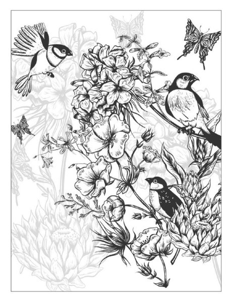 Графика цветы и птицы