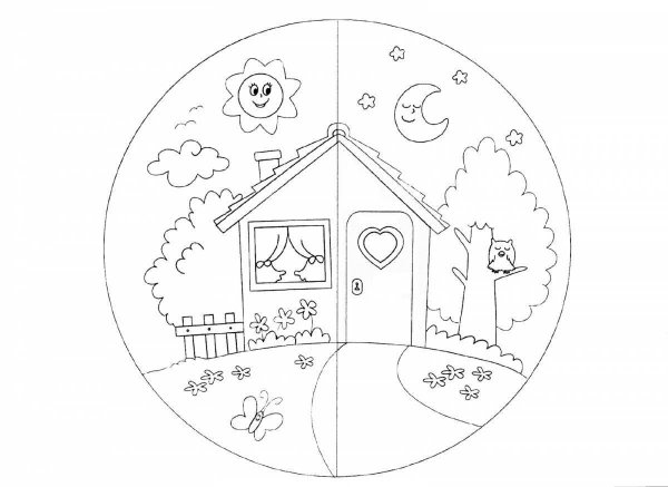 День ночь раскраска для детей