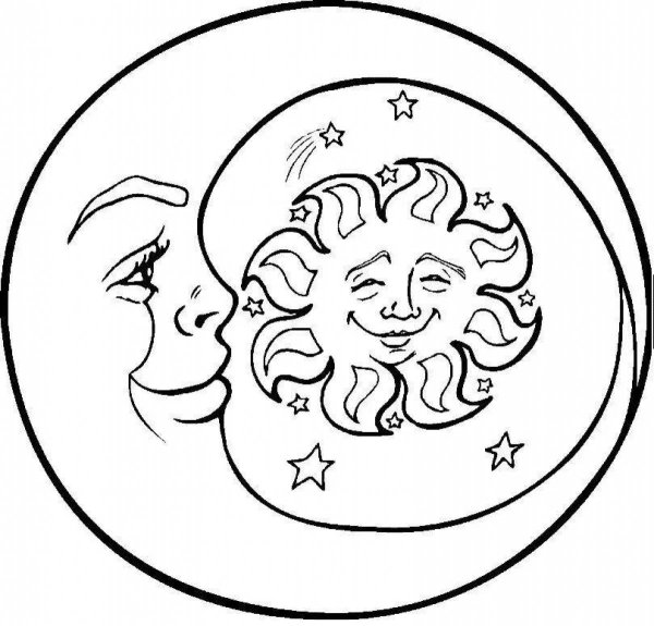 Солнце и Луна раскраска для детей