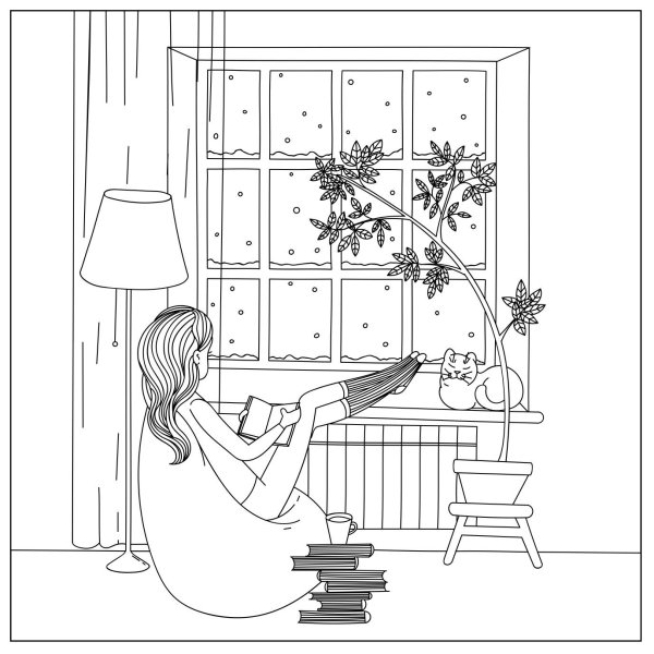 Раскраска уютная комната