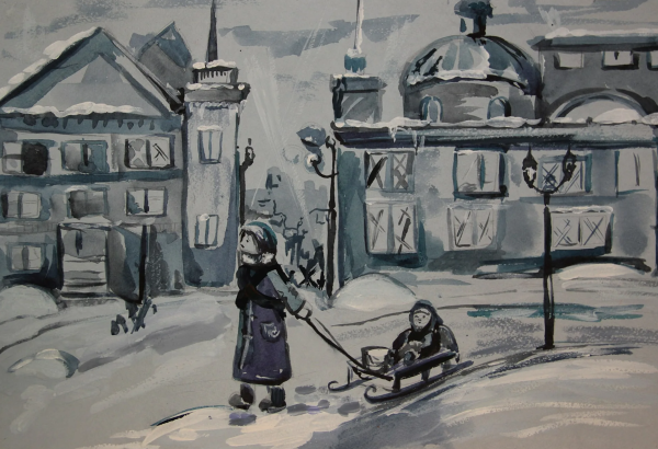 Блокадный Ленинград акварель