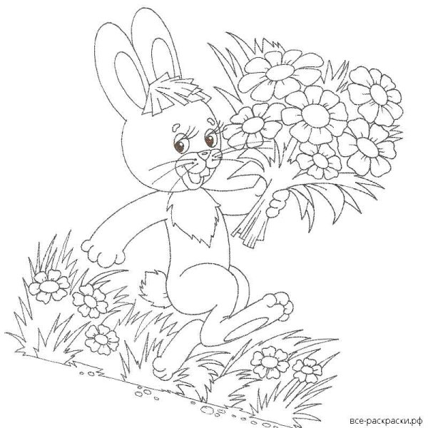 Заяц с цветами раскраска