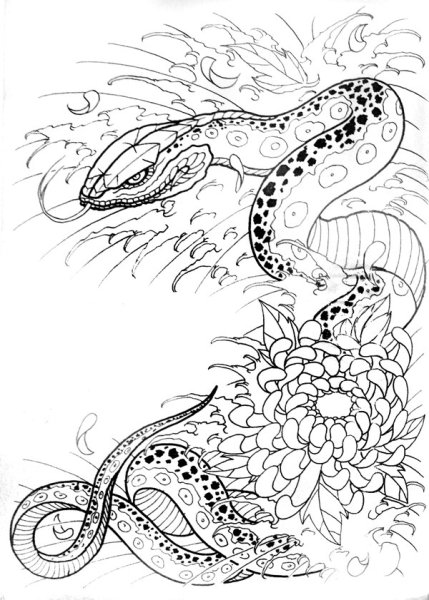 Змея раскраска тату