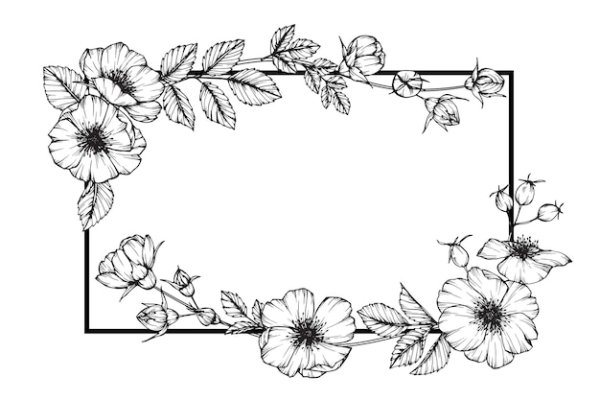 Рамка с цветами черно белая