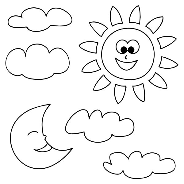 Солнышко и тучка раскраска