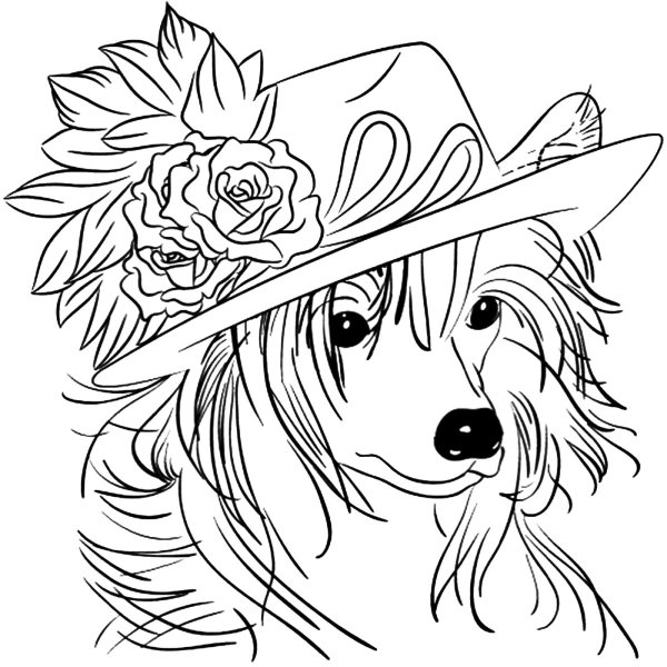 Раскраска собака с цветком