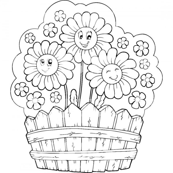 Цветы на клумбе раскраска для детей