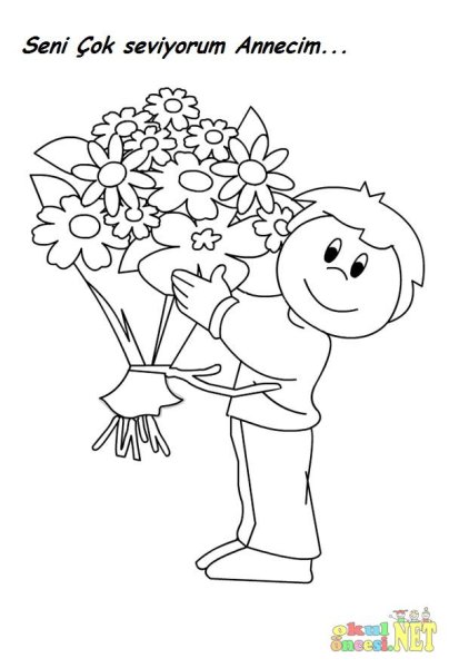 Раскраска мама с цветами для детей