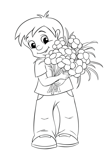 Девочка с букетом раскраска