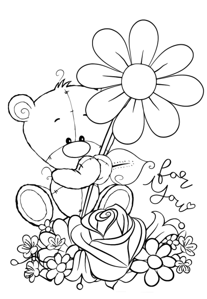 Мишка с букетом раскраска