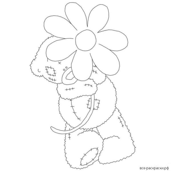 Мишка с цветами раскраска