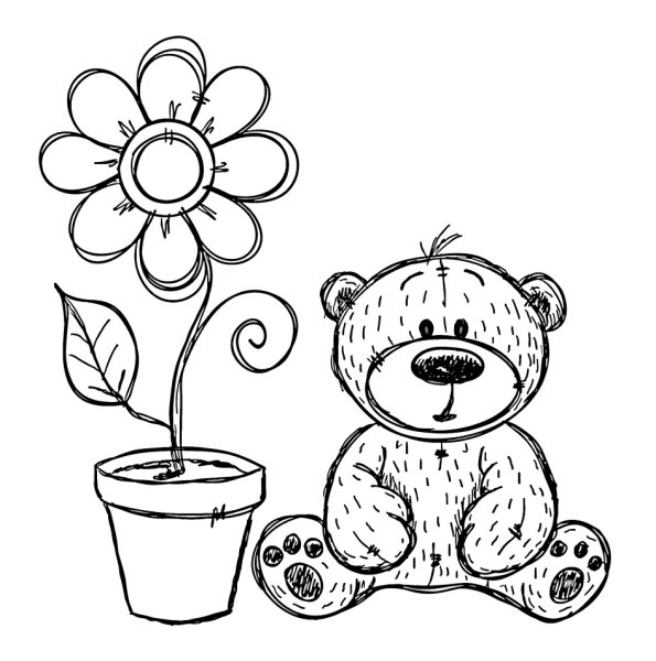 Нарисовать мишку с цветами