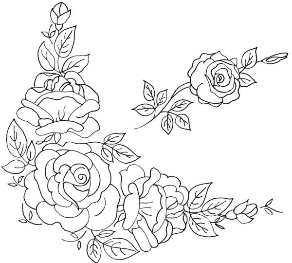 Трафарет розы для вышивки гладью