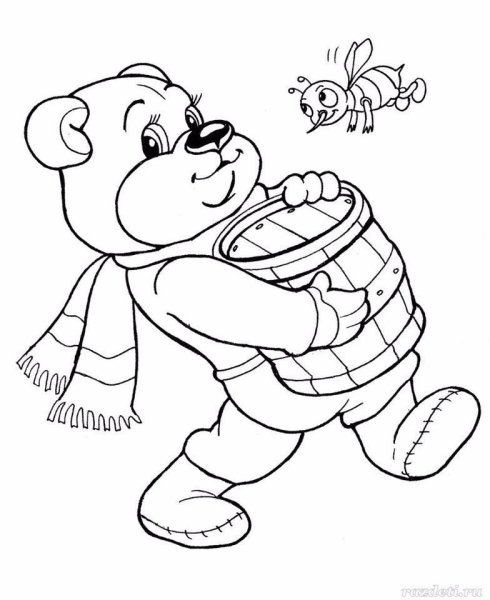Раскраска мишка с медом для детей