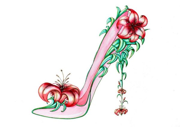 Цветок туфелька карандашом
