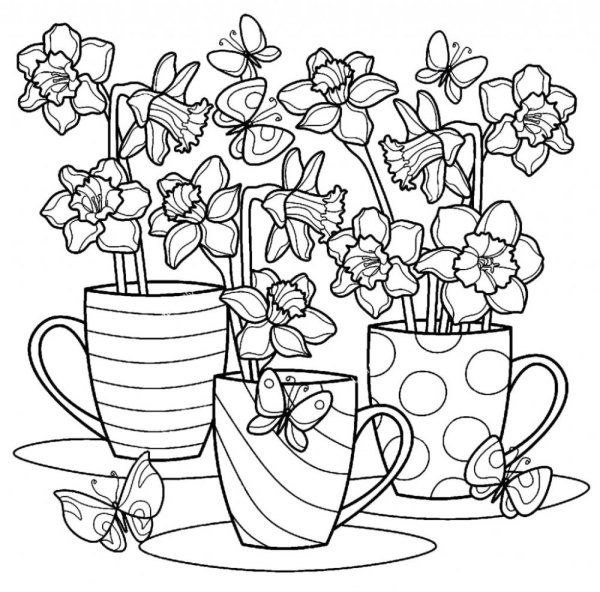 Букет цветов в кружке для раскрашивания