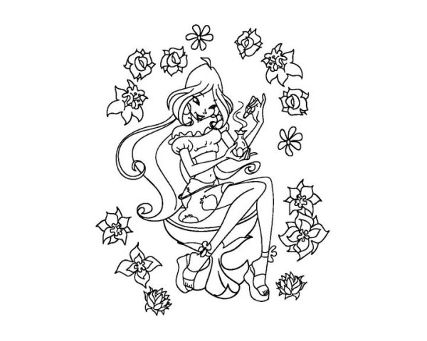 Флора принцесса раскраска