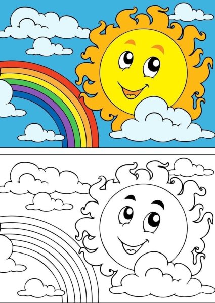 Солнышко раскраска цветная