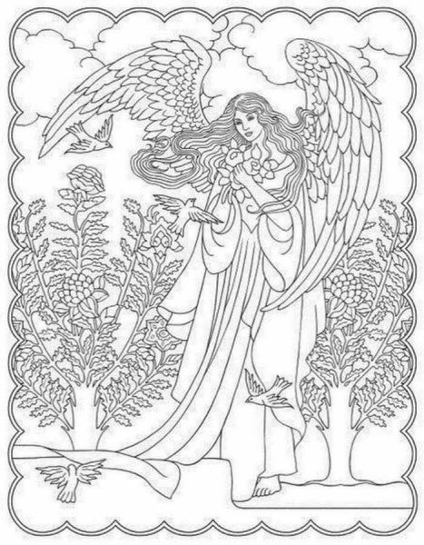 Раскраски сложные и красивые ангелы