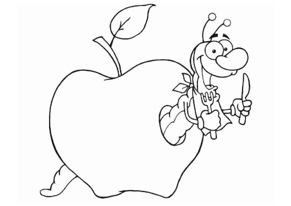 Яблочко с червячком раскраска
