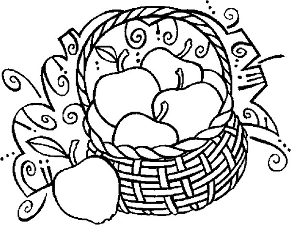 Корзина с яблоками раскраска для детей