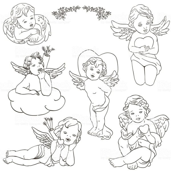 Эскиз ангелочка на облаке для тату