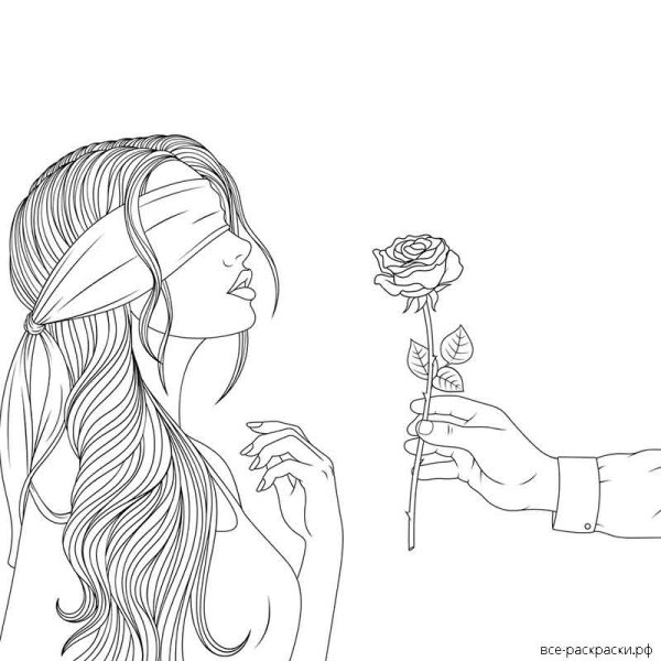 Девушка с цветами без лица раскраска