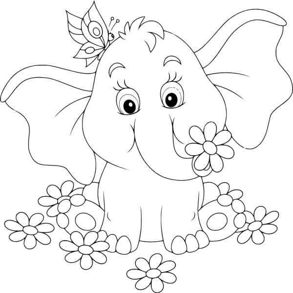 Слоник с цветами раскраска