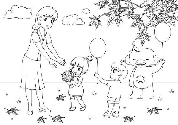 Раскраска дети в детском саду