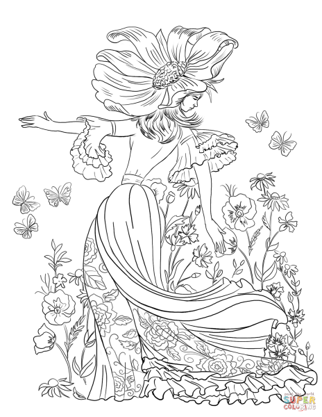 Раскраска девушка в цветах