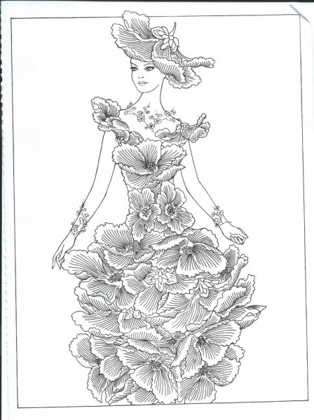 Раскраски антистресс девушки в платьях