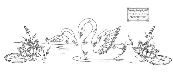 Вышивка гладью лебеди