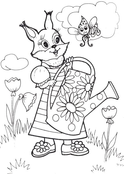 Белочка с корзинкой раскраска