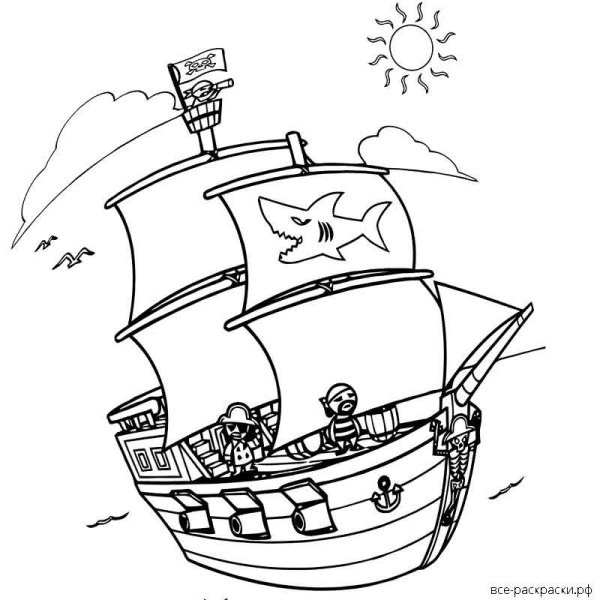 Раскраска пираты на корабле