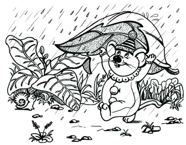 Раскраска дождь в лесу