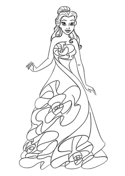 Раскраски принцессы в сложных платьях